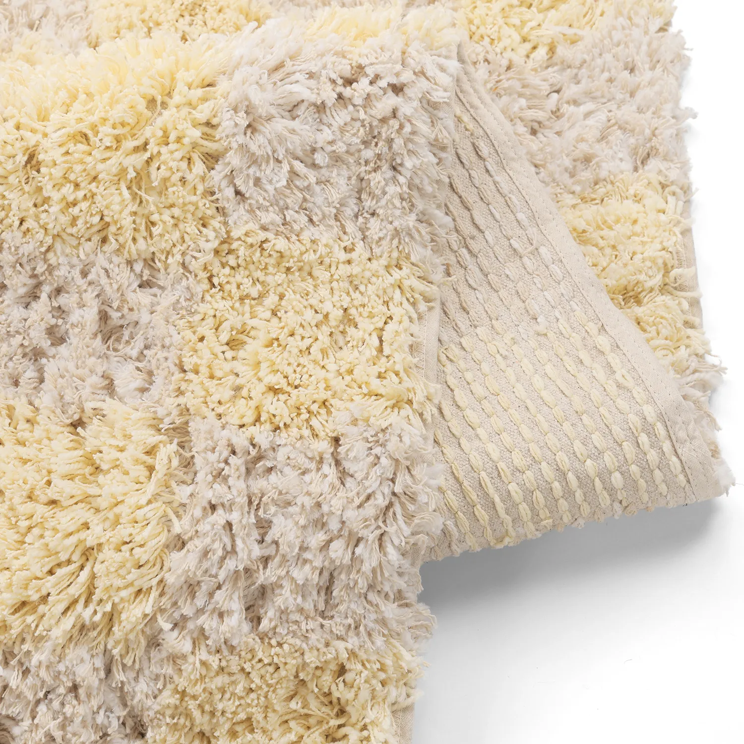 Dywany shaggy - Methoni Check Cotton Shaggy (kremowy/jasnożółty)