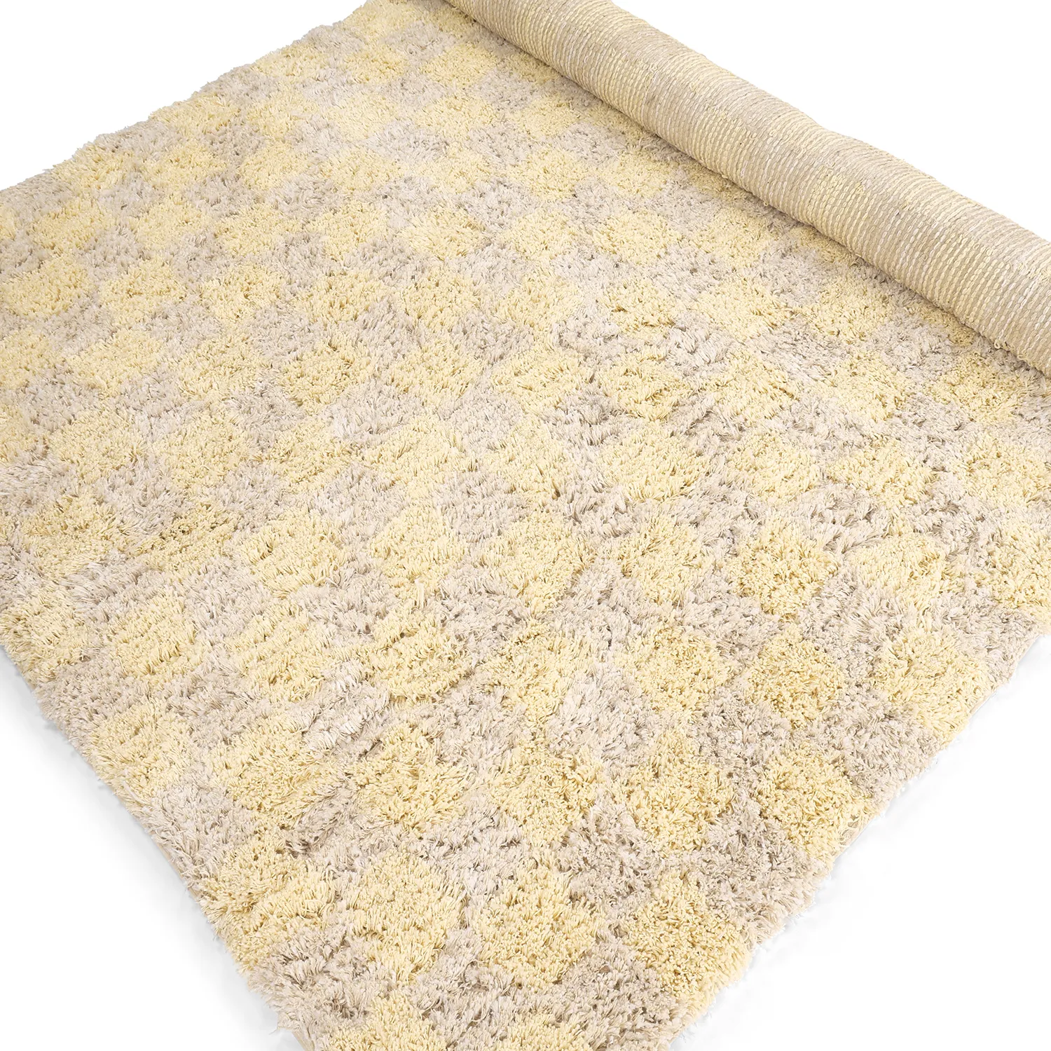 Dywany shaggy - Methoni Check Cotton Shaggy (kremowy/jasnożółty)