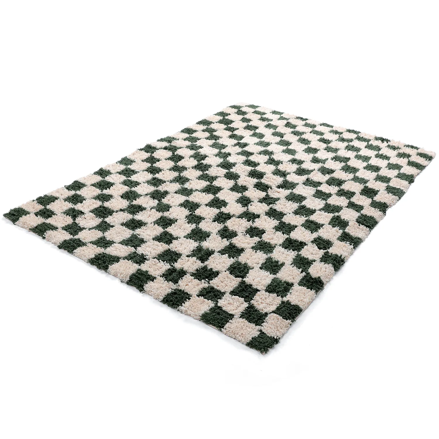 Dywany shaggy - Methoni Check Cotton Shaggy (krem/zielony)