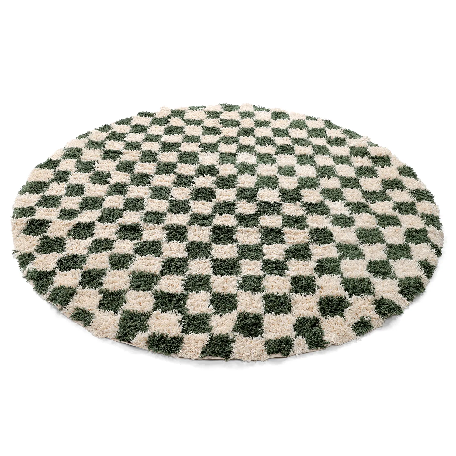 Okrągły dywan - Methoni Check Cotton Shaggy (krem/zielony)