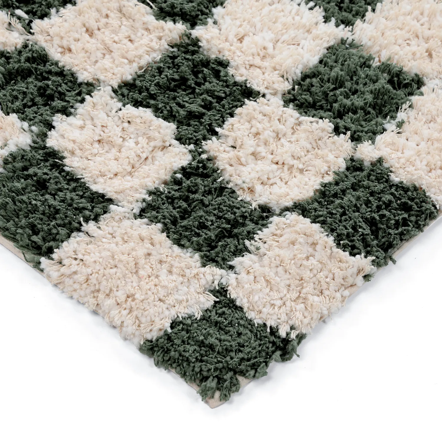 Dywany shaggy - Methoni Check Cotton Shaggy (krem/zielony)