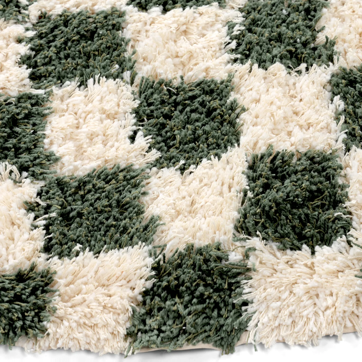 Okrągły dywan - Methoni Check Cotton Shaggy (krem/zielony)