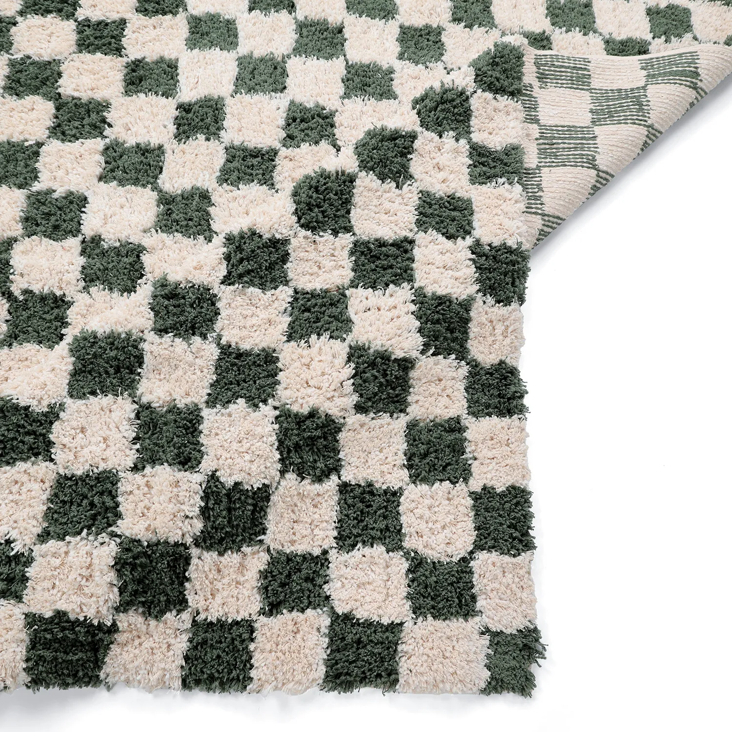 Dywany shaggy - Methoni Check Cotton Shaggy (krem/zielony)