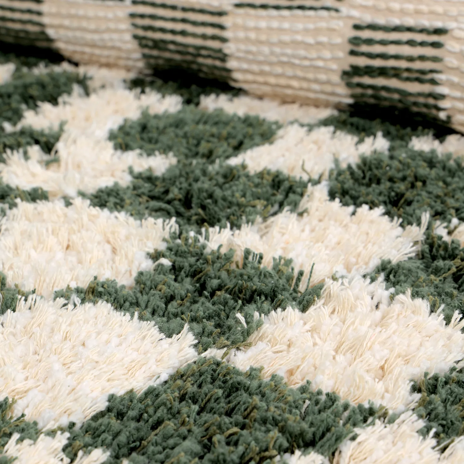 Okrągły dywan - Methoni Check Cotton Shaggy (krem/zielony)