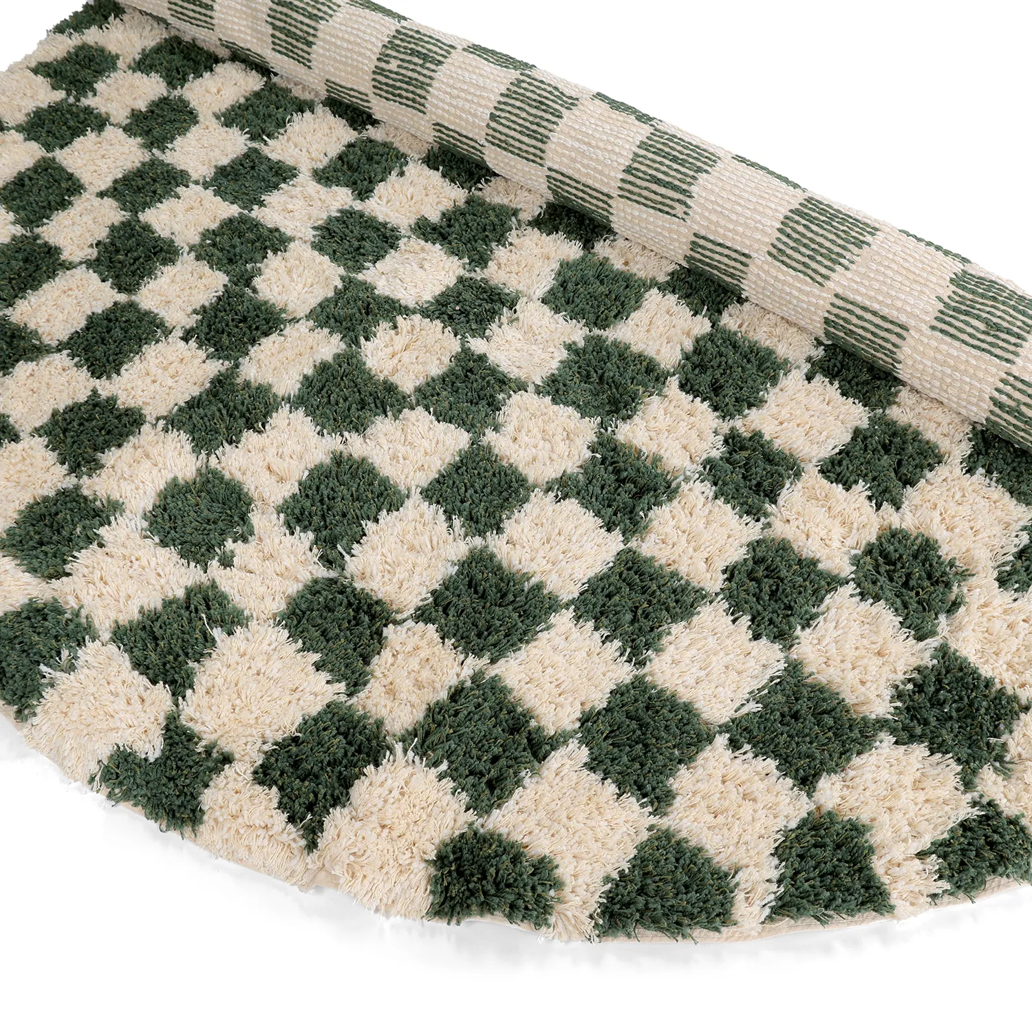 Okrągły dywan - Methoni Check Cotton Shaggy (krem/zielony)
