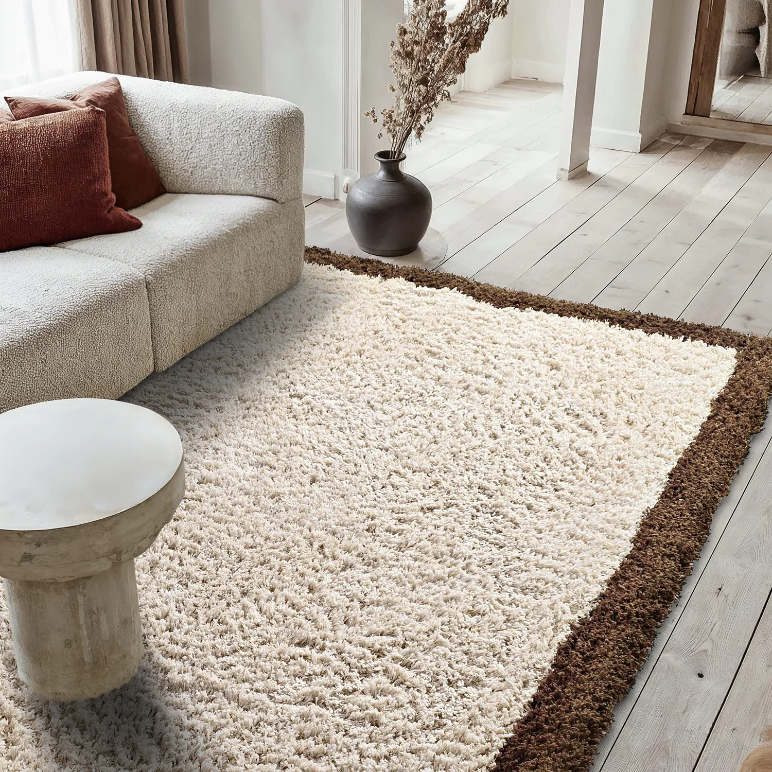 Dywany shaggy - Sagres Natural Cotton Shaggy (złamana biel/brązowy)
