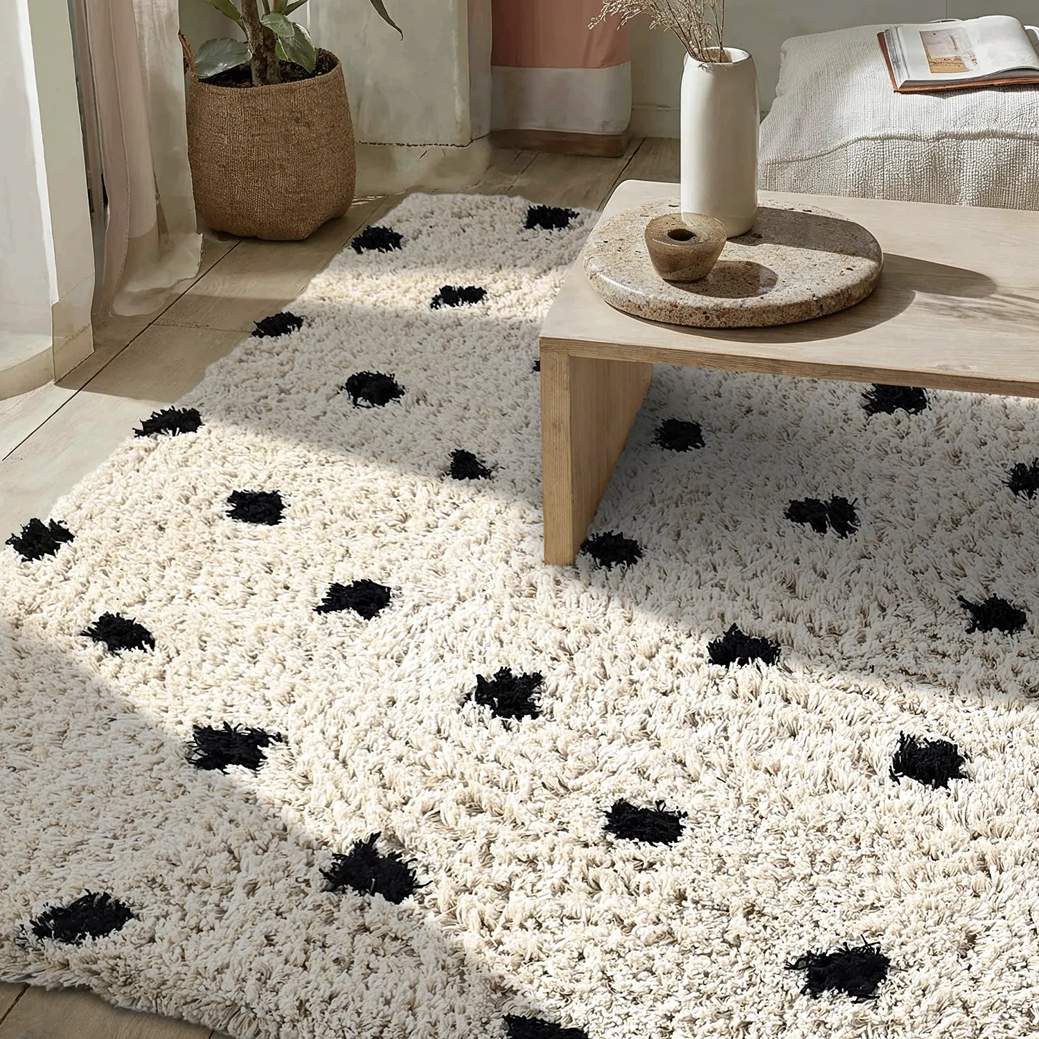 Dywany shaggy - Soria Natural Cotton Shaggy (złamana biel/czarny)