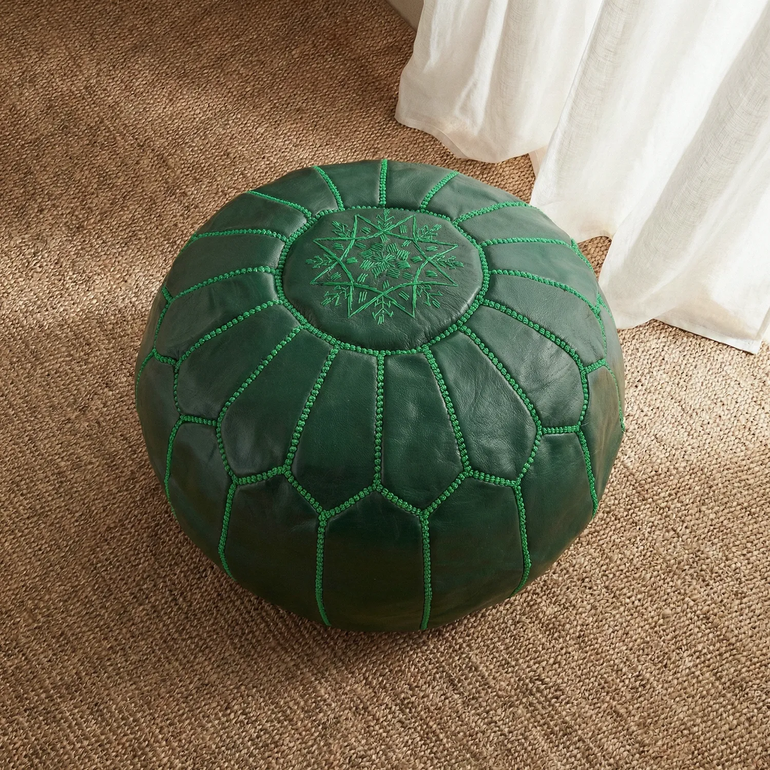 Pouf - Marokańska pufa skórzana (ciemnozielony)