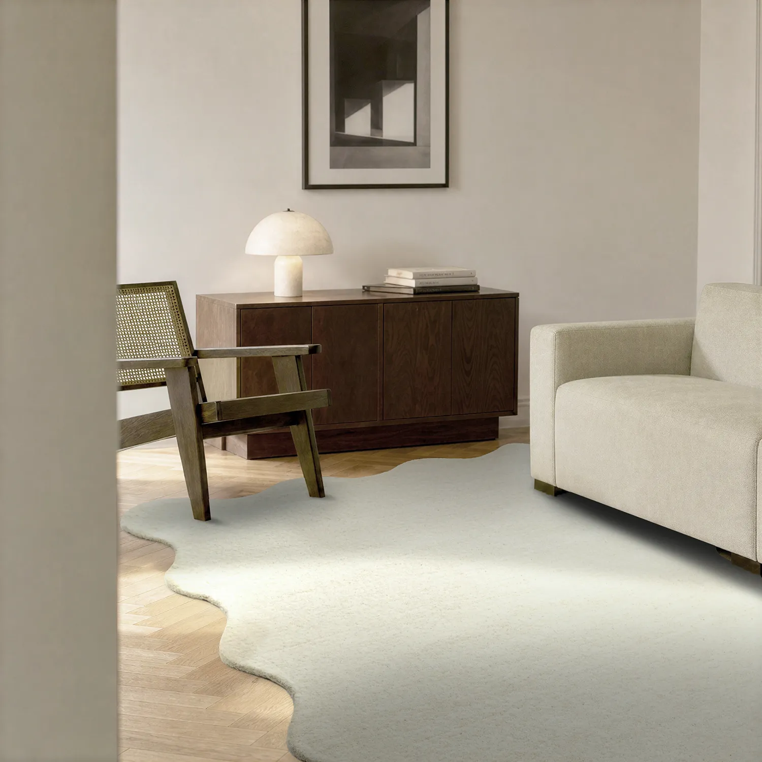 Falisty dywan wełniany - Diu Hand Tufted Wool Premium (biały)